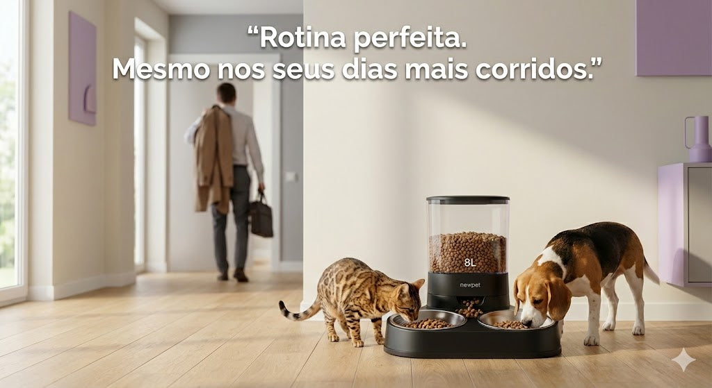 Comedouro Automático Duplo 8L para Cães e Gatos – Alimentação Programada, Porções Iguais e Tecnologia Anti-Entupimento